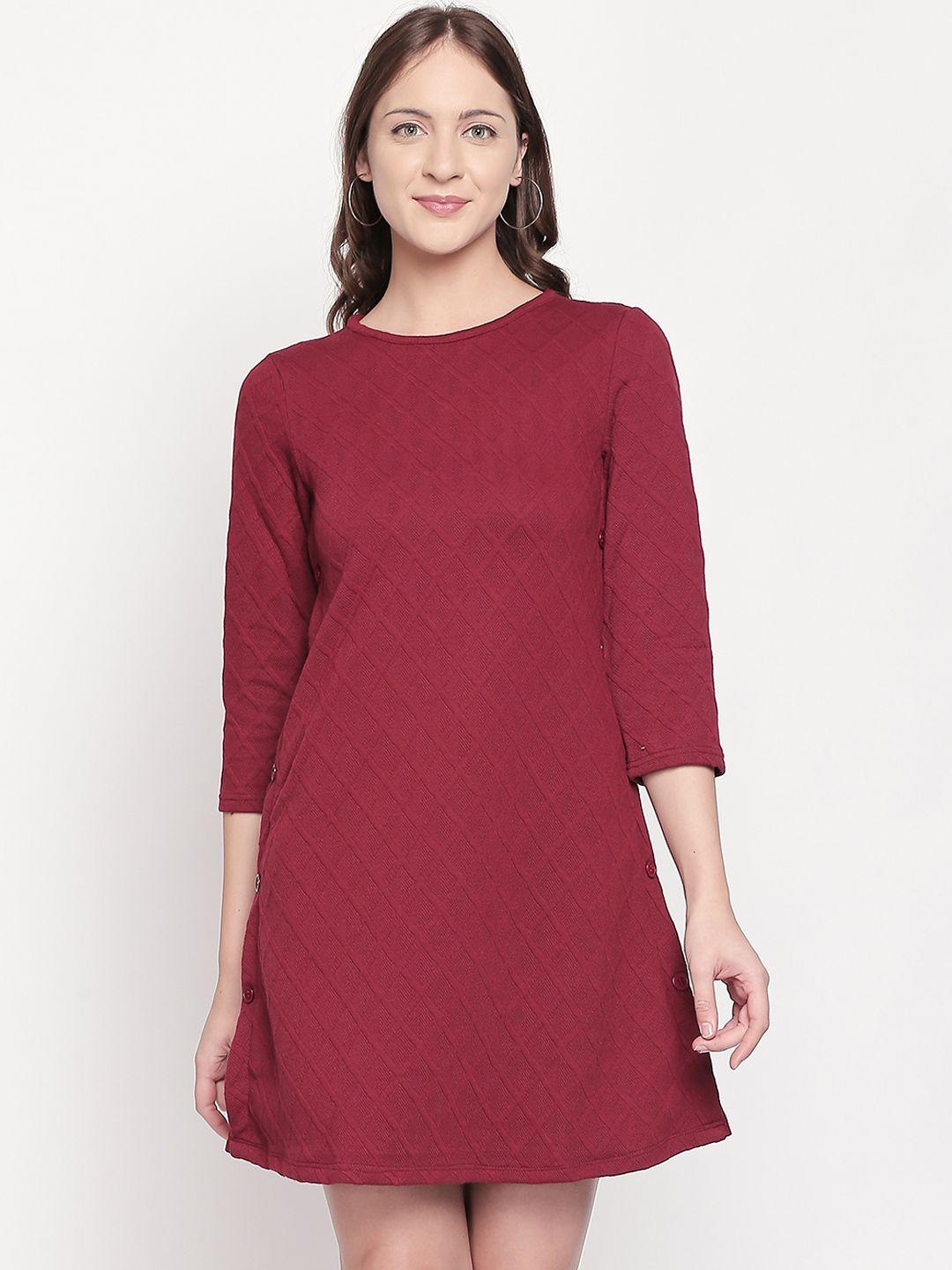 109f-women-red-self-design-t-shirt-dress