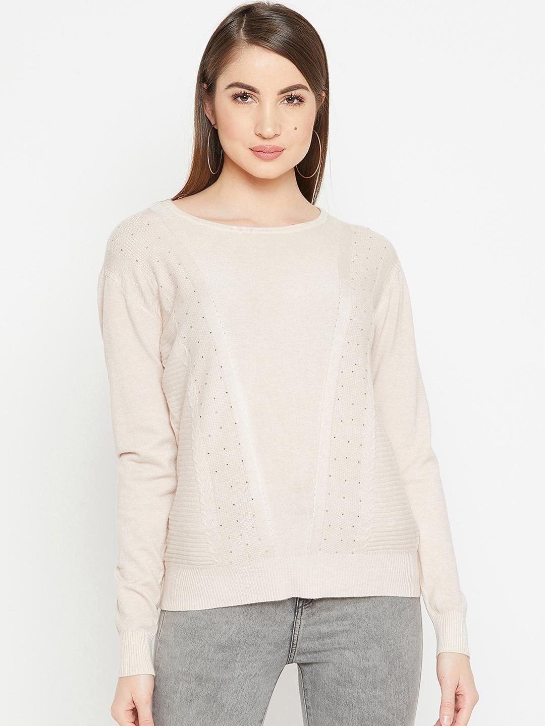 carlton-london-women-beige-solid-pullover-sweater