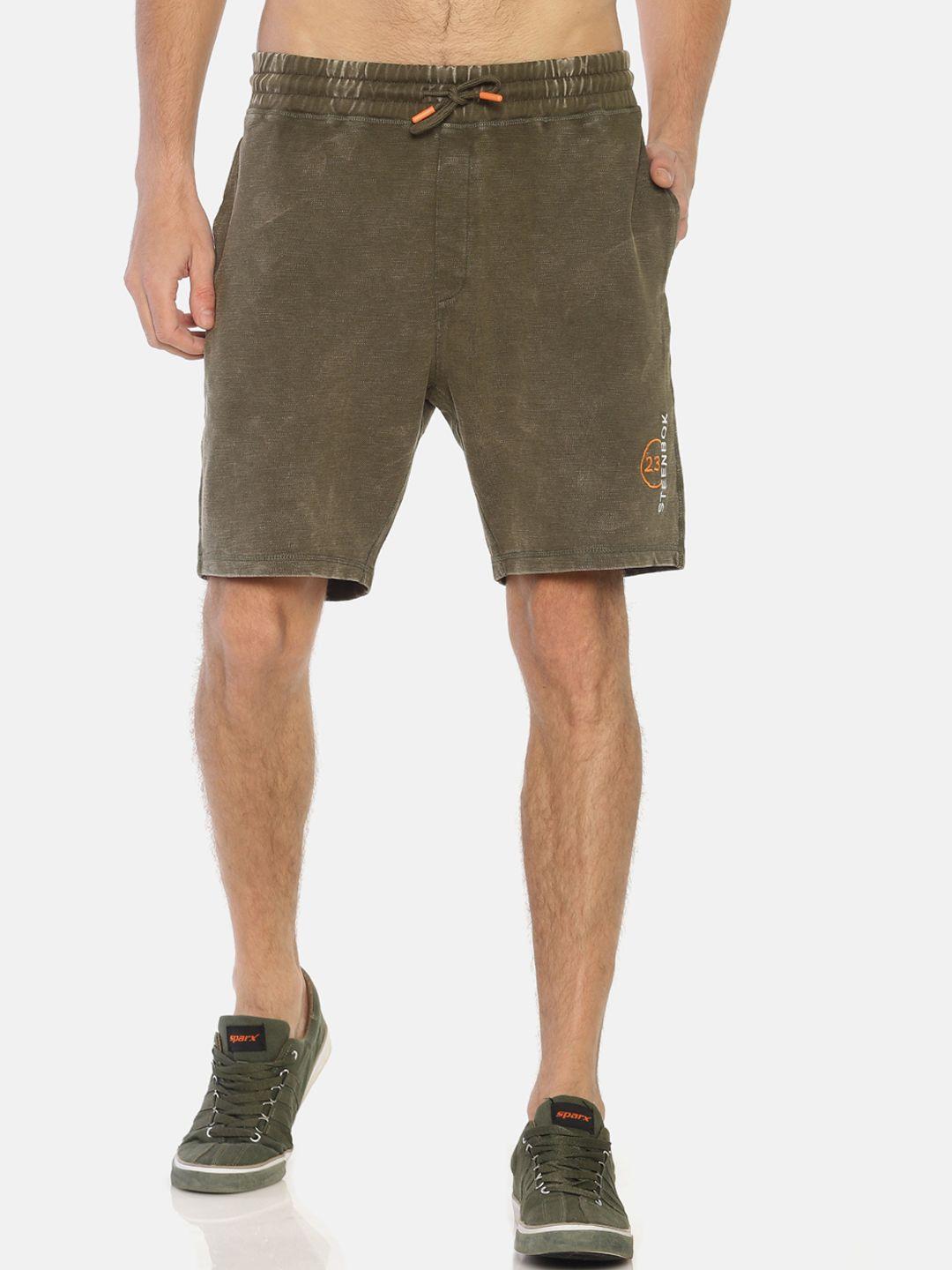 steenbok-men-olive-green-solid-regular-shorts