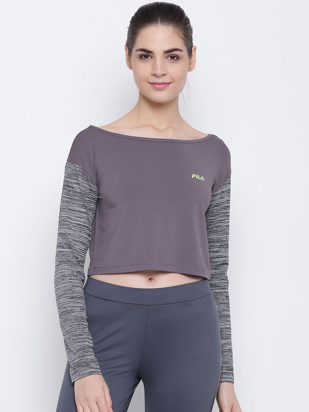 fila-women-grey-printed-crop-top
