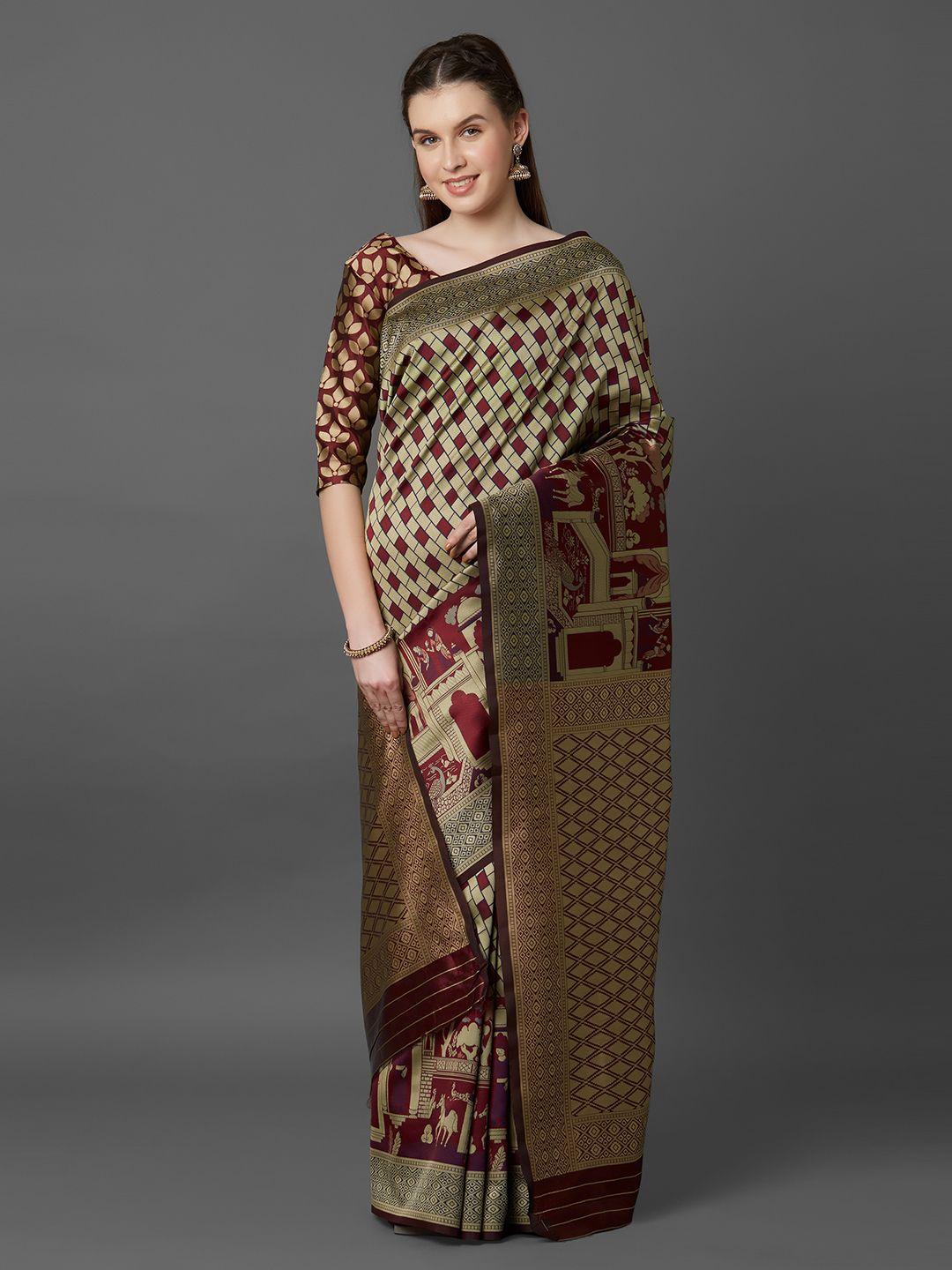 mitera-beige-&-maroon-silk-blend-printed-banarasi-saree