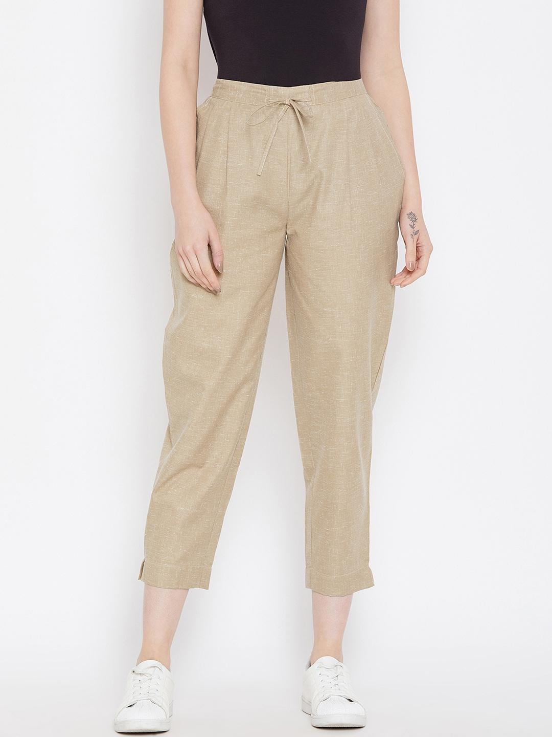 bitterlime-women-beige-relaxed-regular-fit-solid-peg-trousers