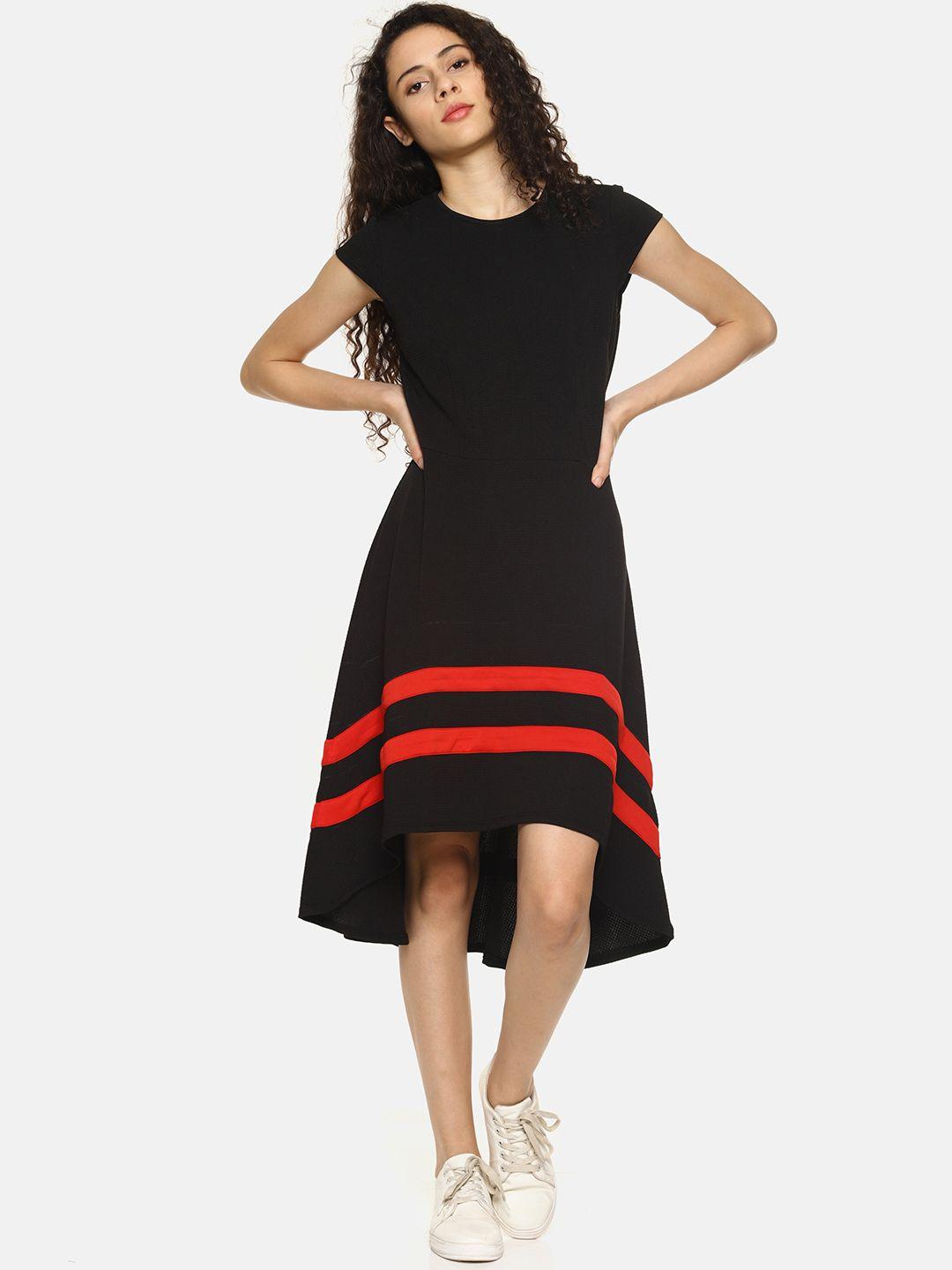 aara-women-black-&-red-striped-detail-a-line-dress
