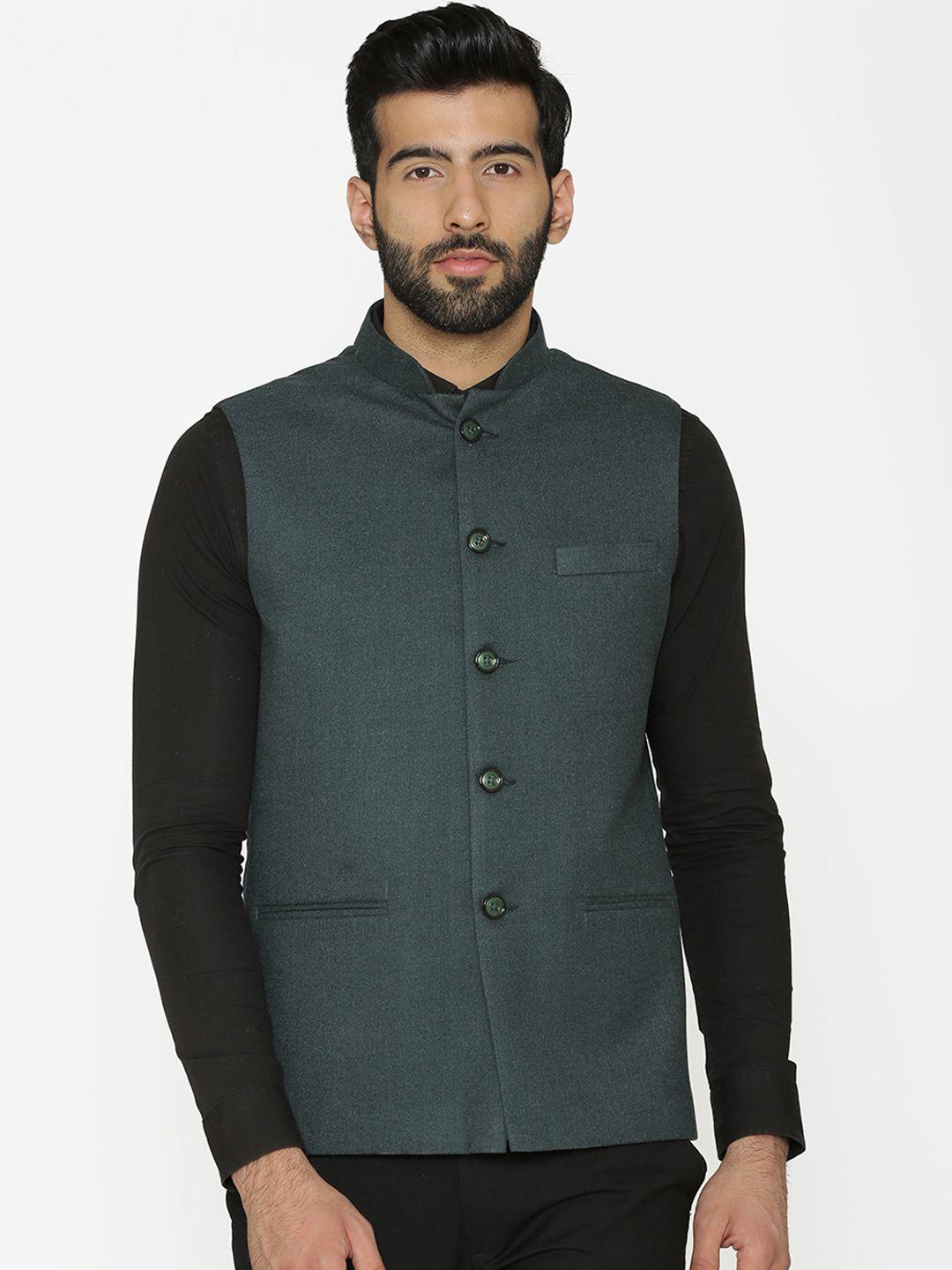 wintage-men-green-solid-nehru-jacket