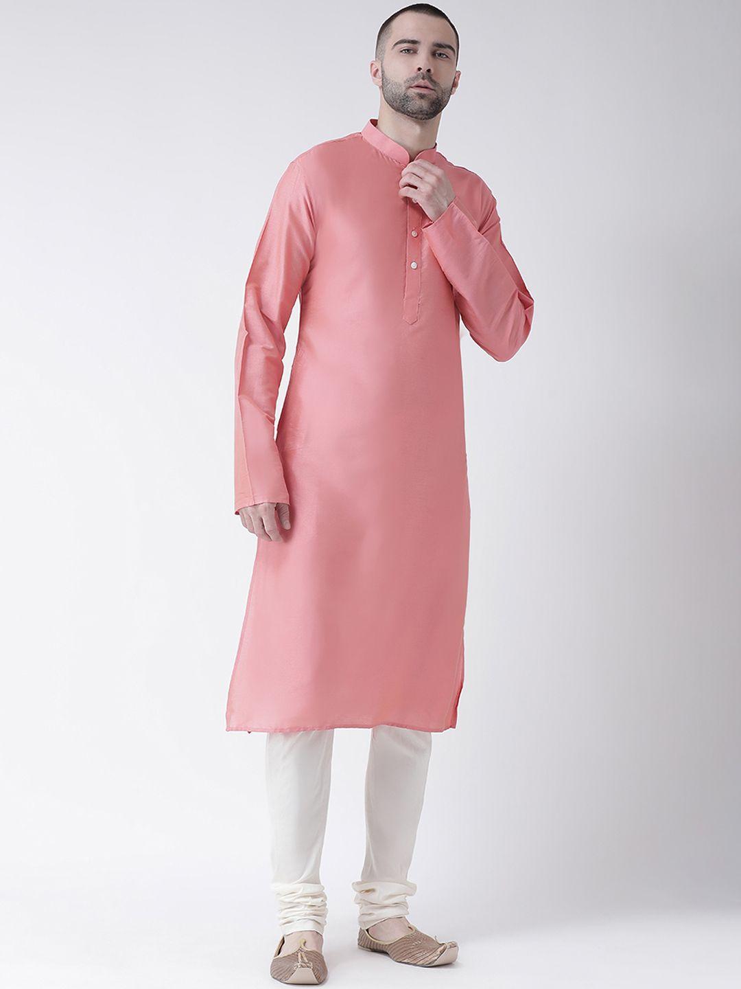 kisah-men-peach-coloured-&-white-solid-kurta-with-churidar