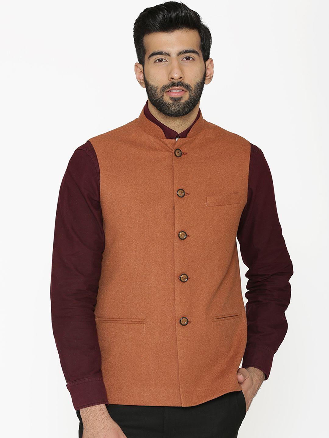 wintage-men-orange-solid-nehru-jacket