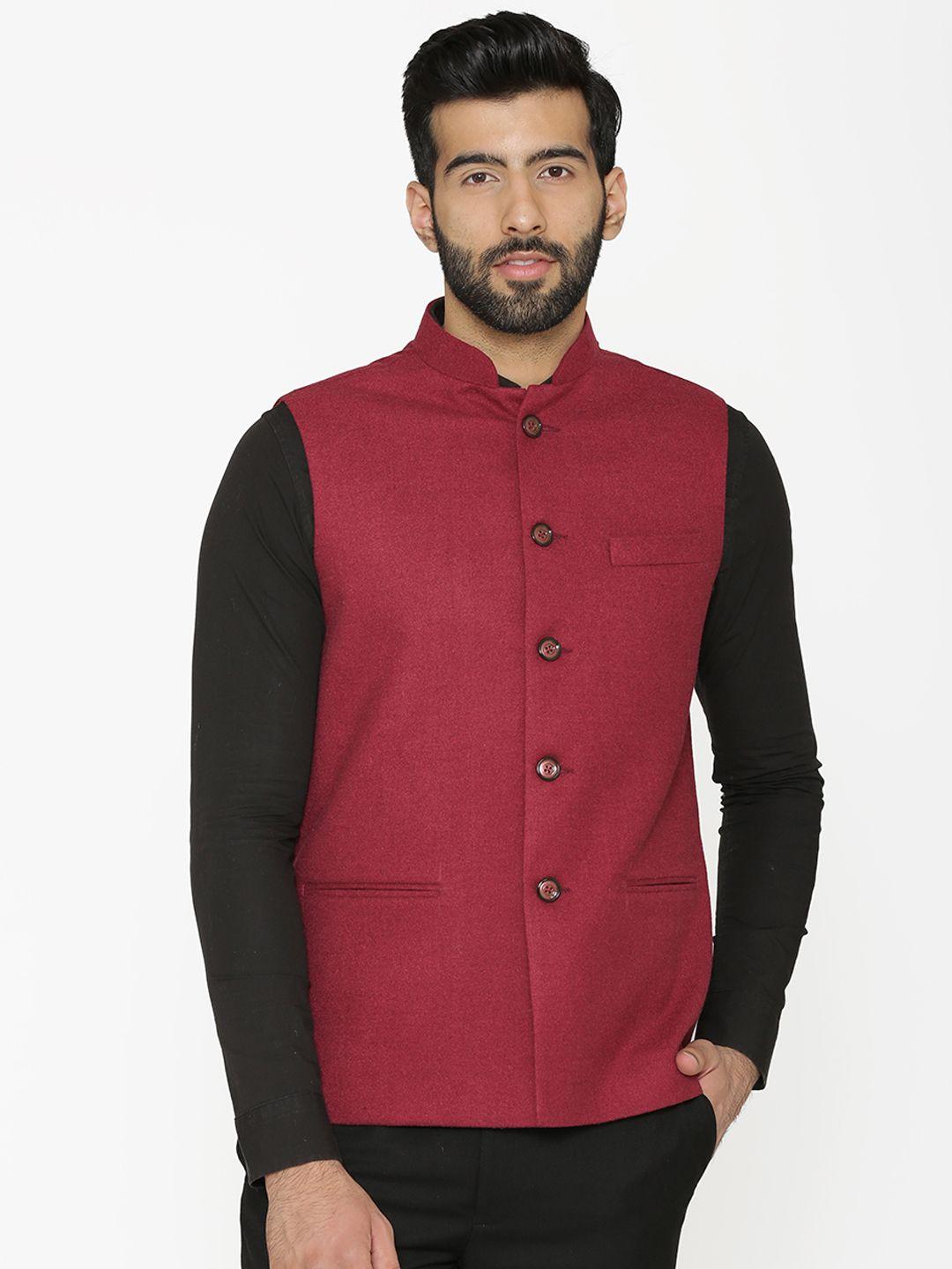 wintage-men-red-solid-nehru-jacket