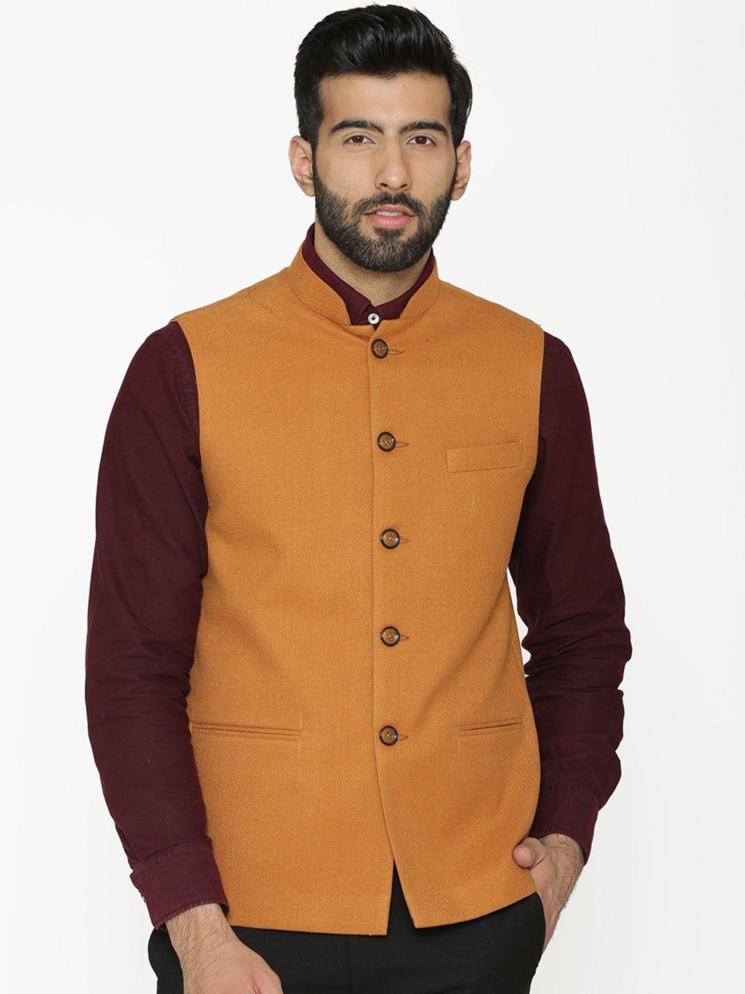 wintage-men-orange-solid-nehru-jacket