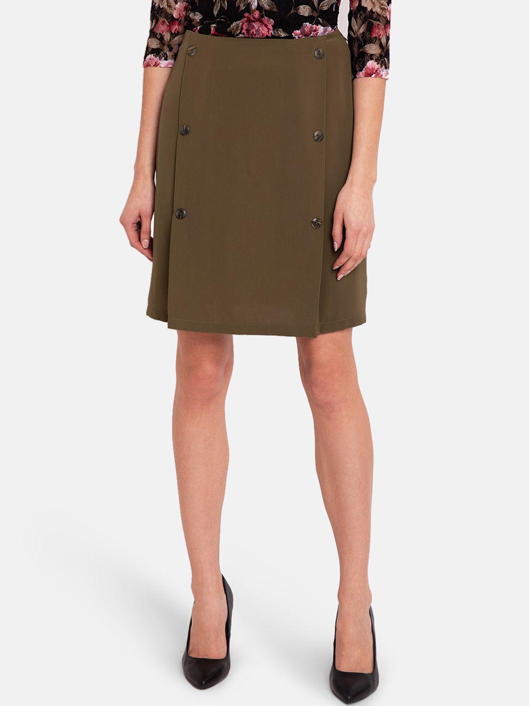 kazo-women-olive-green-solid-straight-skirt