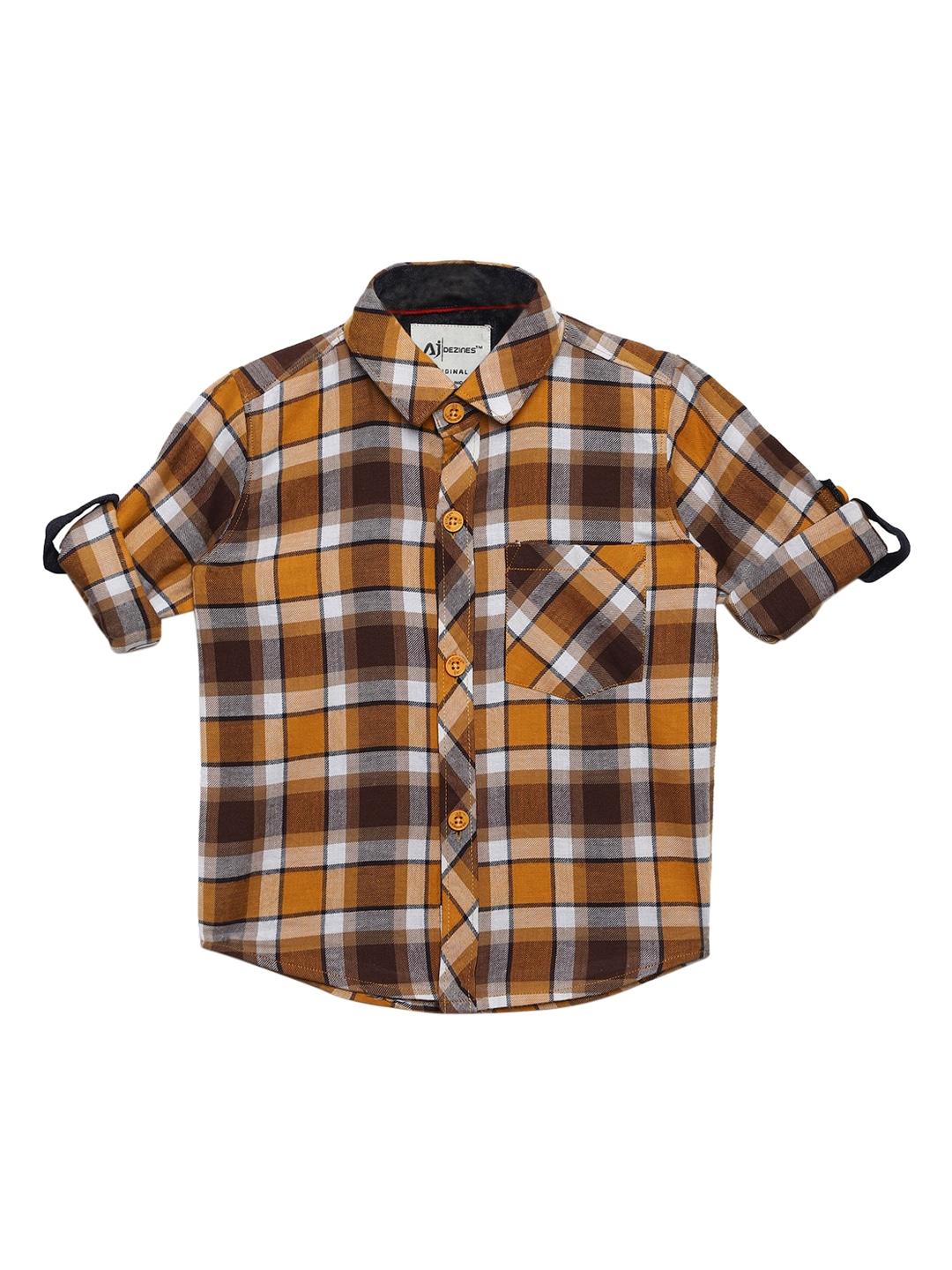 aj-dezines-boys-brown-&-yellow-regular-fit-checked-casual-shirt