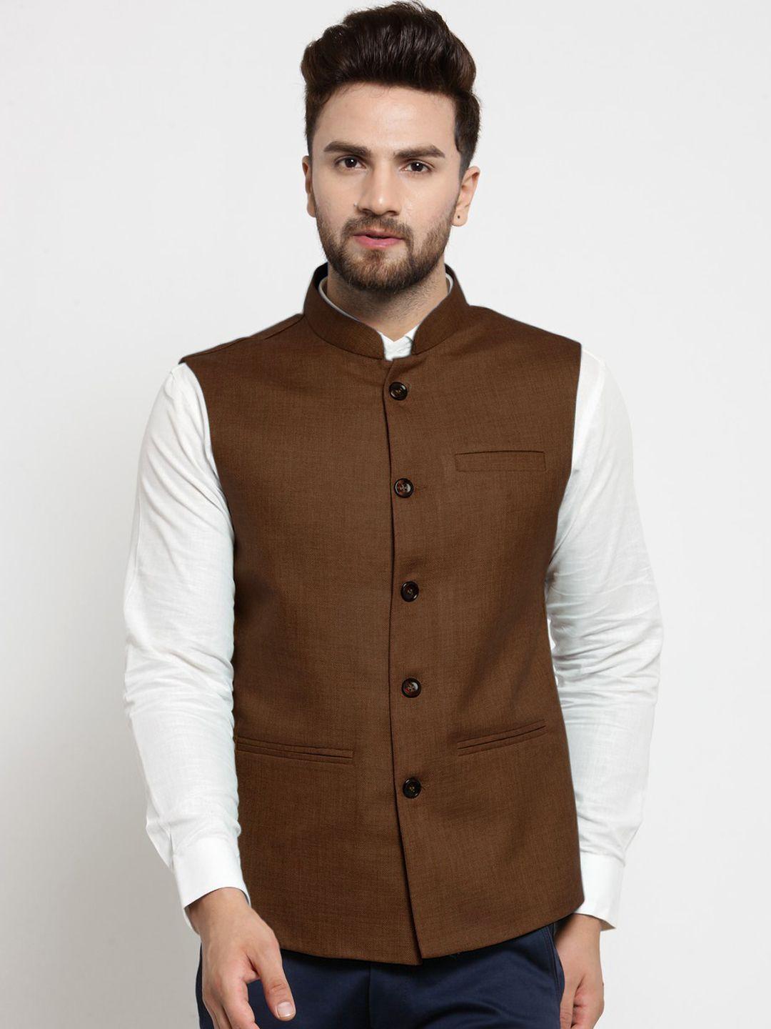 treemoda-men-brown-solid-nehru-jacket