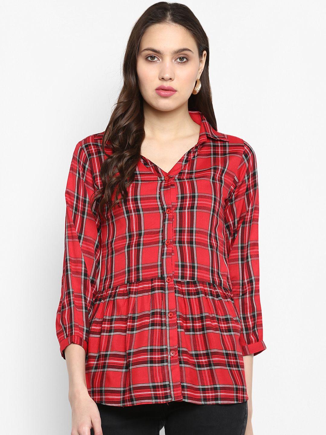 one-femme-women-red-checked-pure-cotton-shirt-style-pure-cotton-top