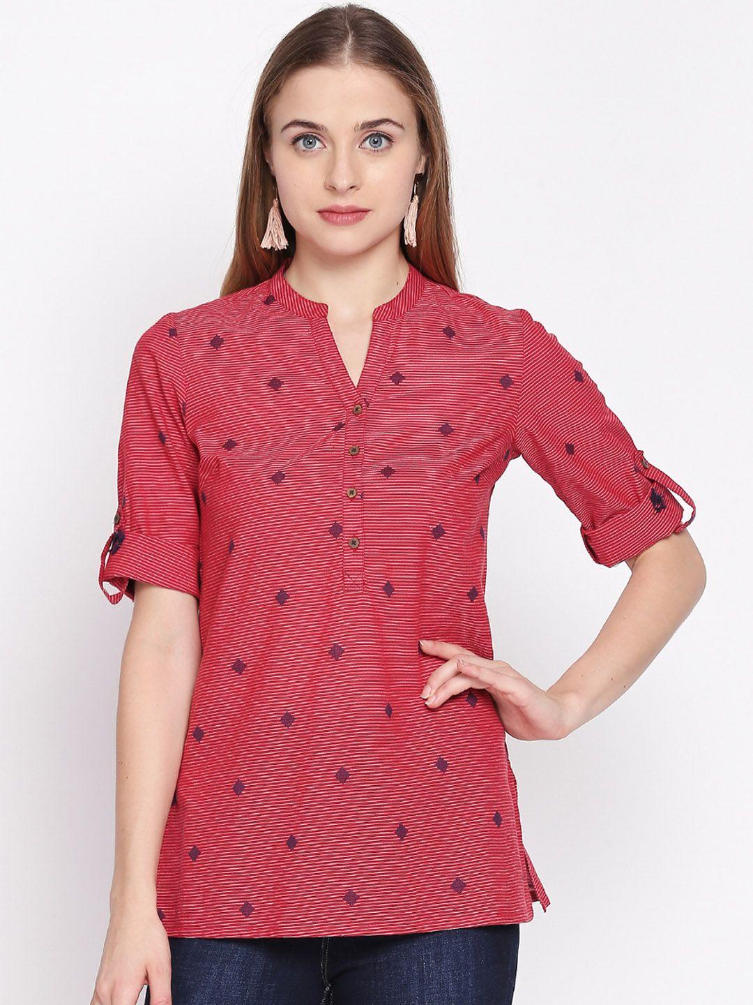 akkriti-by-pantaloons-women-red-&-off-white-self-design-tunic
