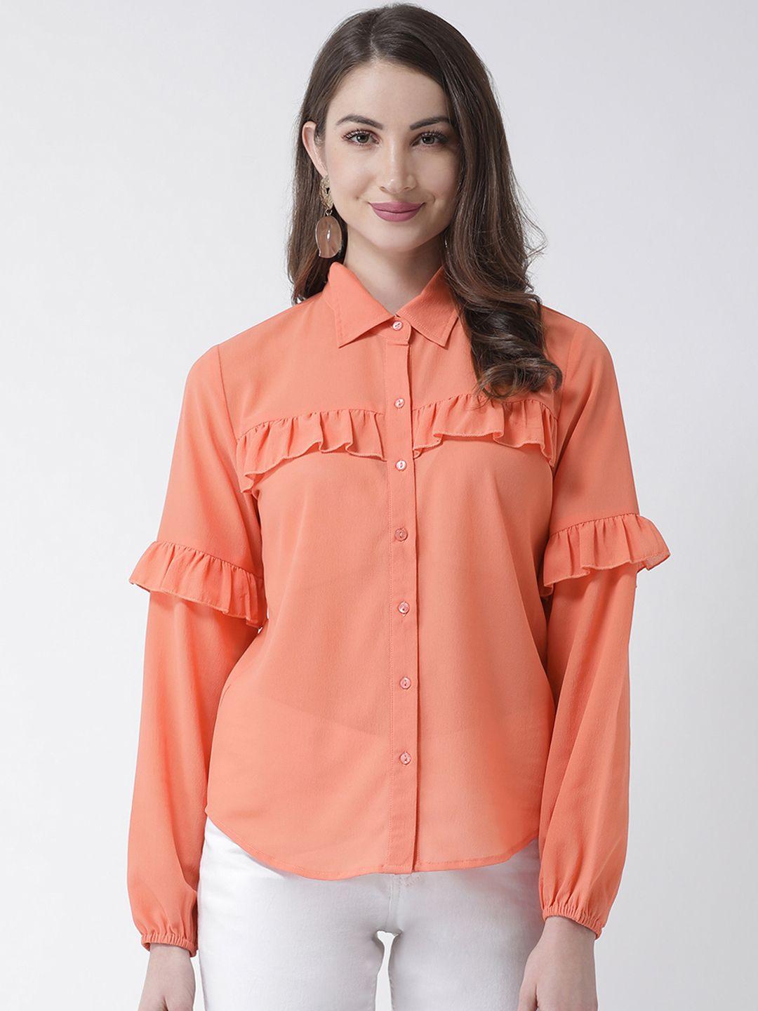 kassually-women-peach-coloured-regular-fit-solid-casual-shirt