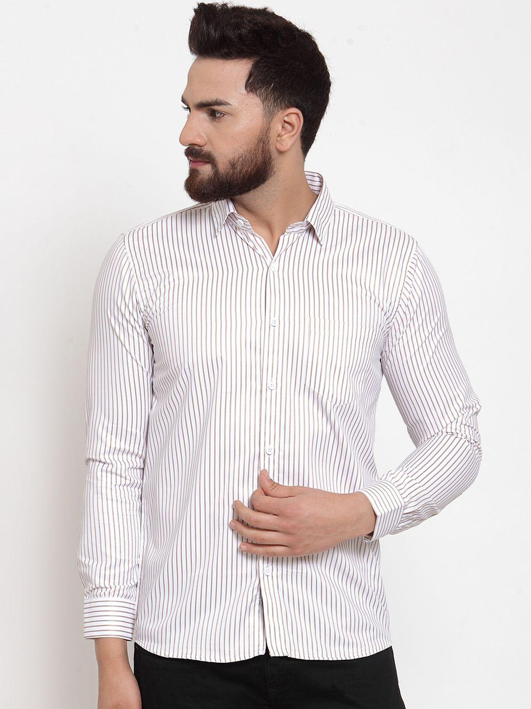 jainish-men-white-&-brown-regular-fit-striped-casual-shirt