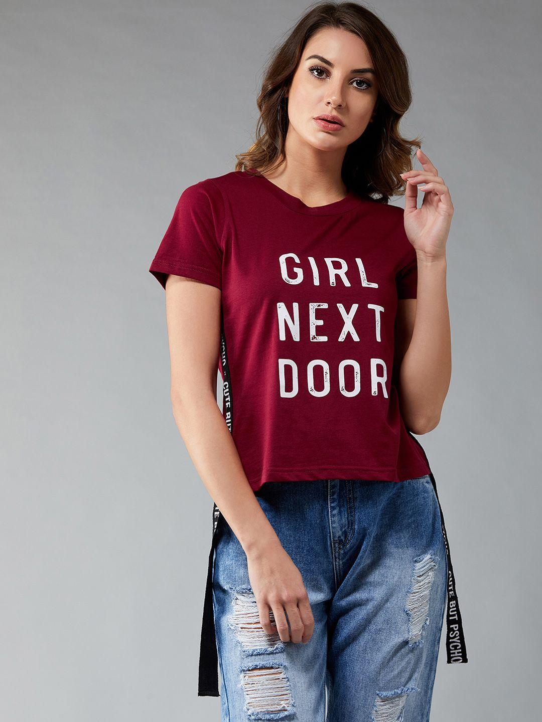 dolce-crudo-women-maroon-printed-round-neck-pure-cotton-t-shirt