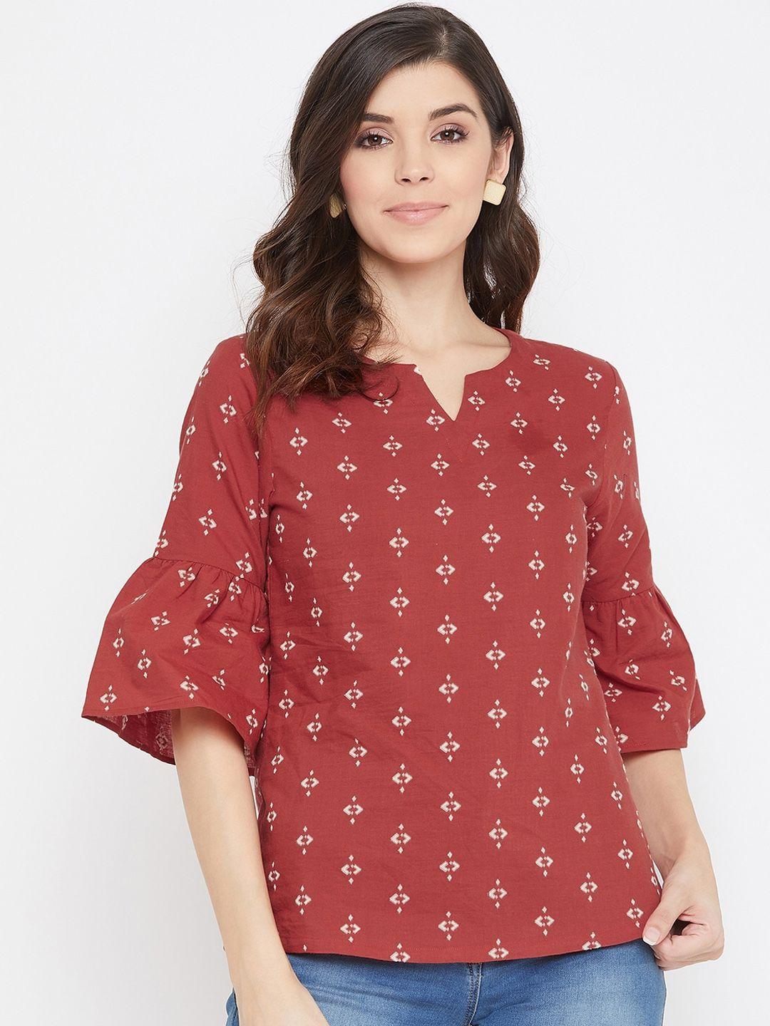 color-cocktail-women-red-printed-pure-cotton-top