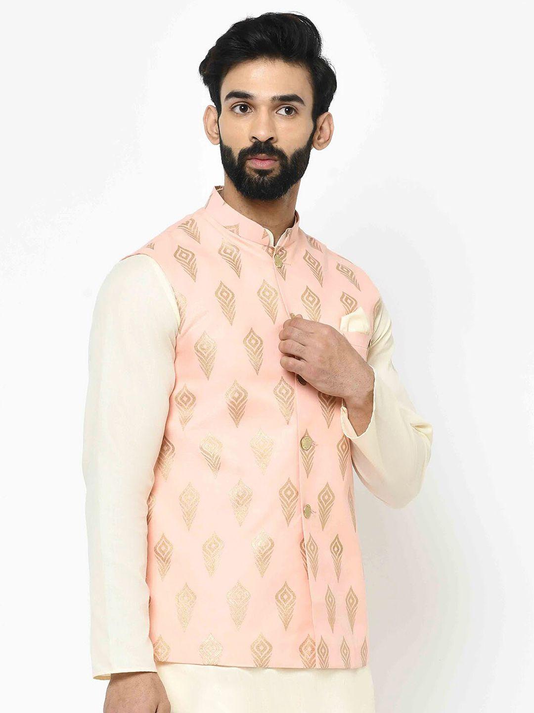 kisah-men-pink-&-gold-coloured-printed-nehru-jacket