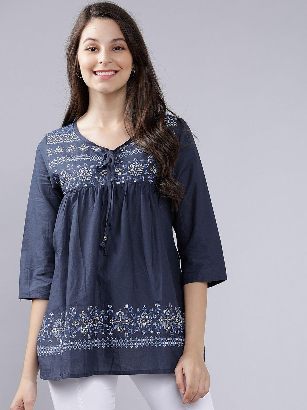 mumbai-slang-chic-women-navy-blue-printed-a-line-top