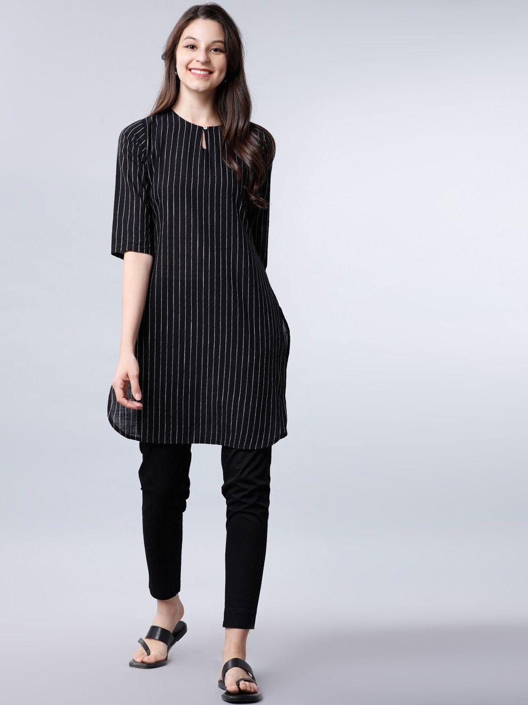 vishudh-women-black-&-white-striped-tunic