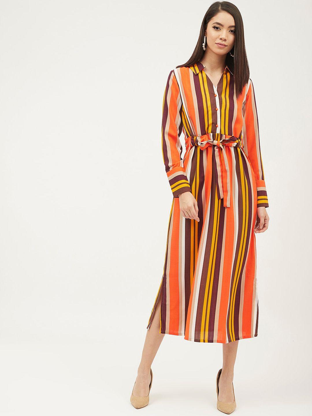 harpa-women-orange-&-brown-striped-shirt-dress