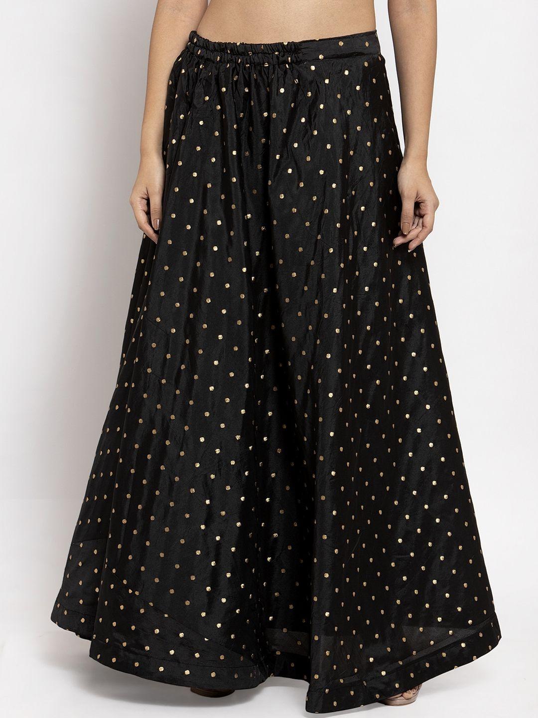 clora-creation-women-black-&-gold-coloured-self-design-flared-maxi-skirt