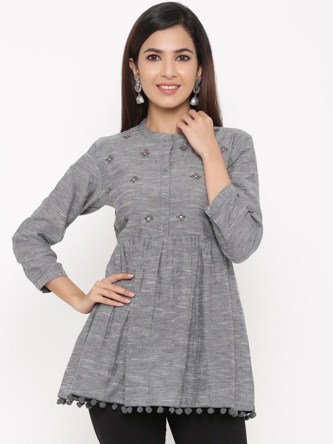 kipek-women-grey-embroidered-pure-cotton-anarkali-kurti