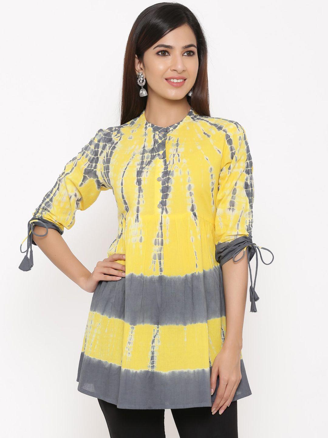 kipek-women-yellow-&-grey-tie-dye-printed-60's-cambric-anarkali-kurti