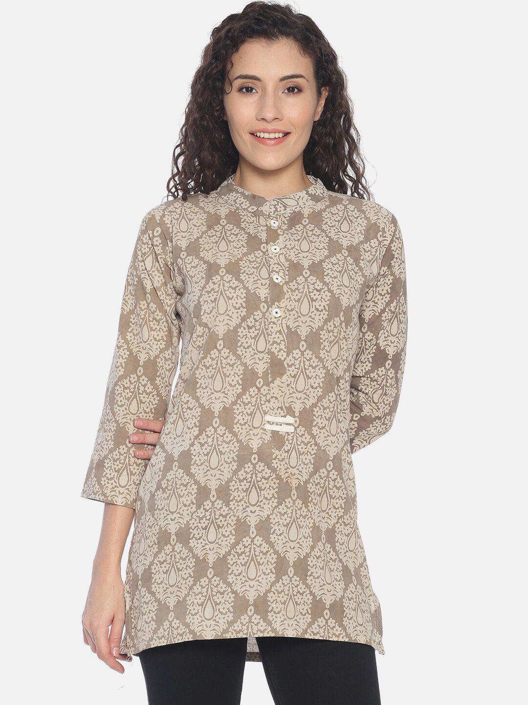 resha-women-brown-ajrakh-blockprint-handloom-pure-cotton-straight-kurti