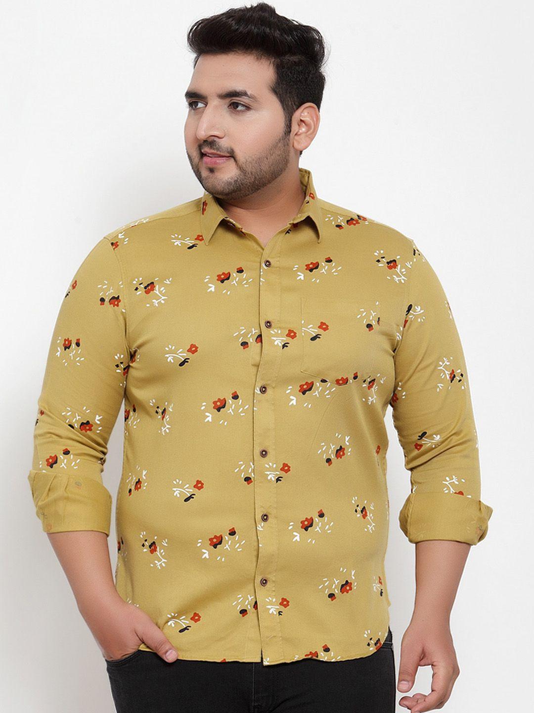 pluss-men-mustard-yellow-regular-fit-printed-casual-shirt