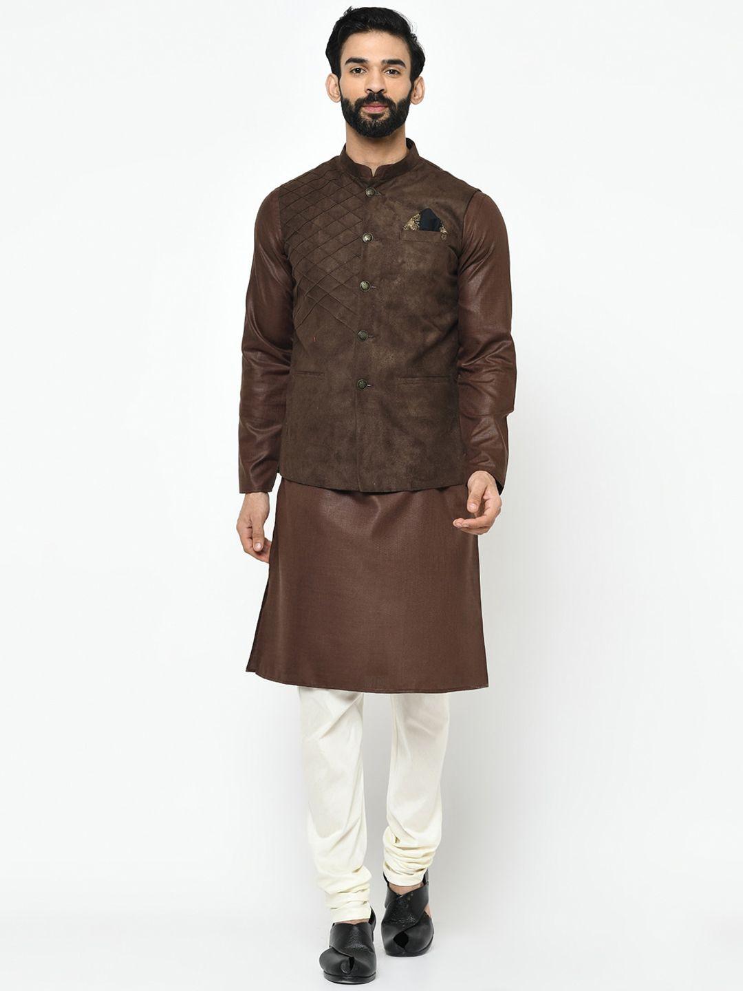 kisah-men-brown-&-white-solid-kurta-with-churidar