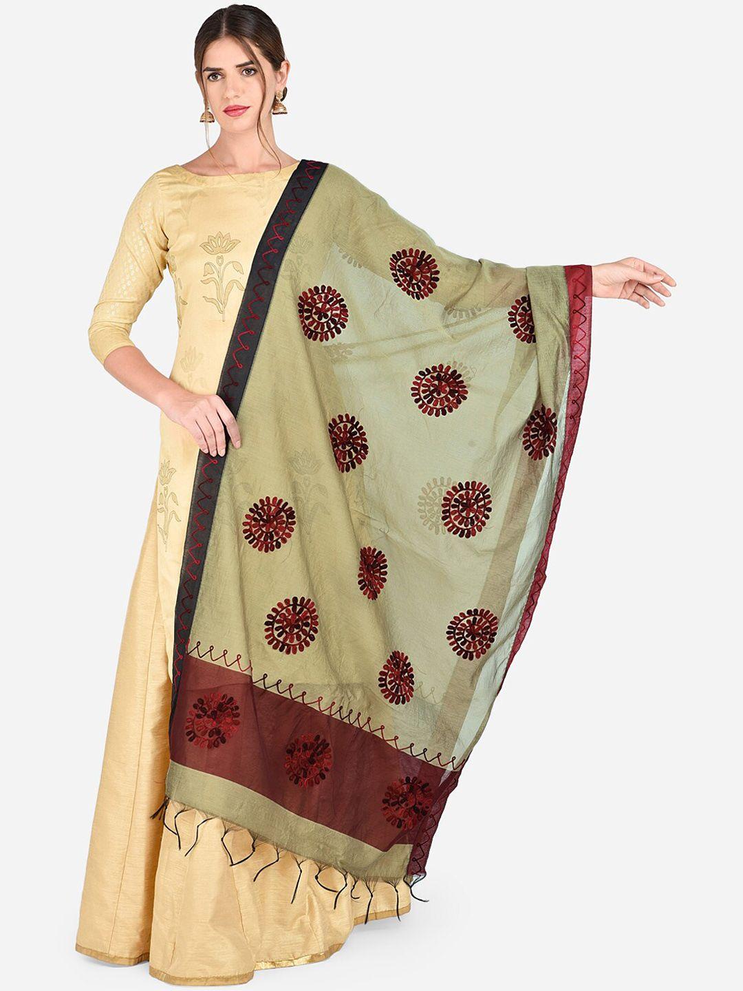 dupatta-bazaar-gold-toned-&-maroon-chanderi-silk-embroidered-dupatta