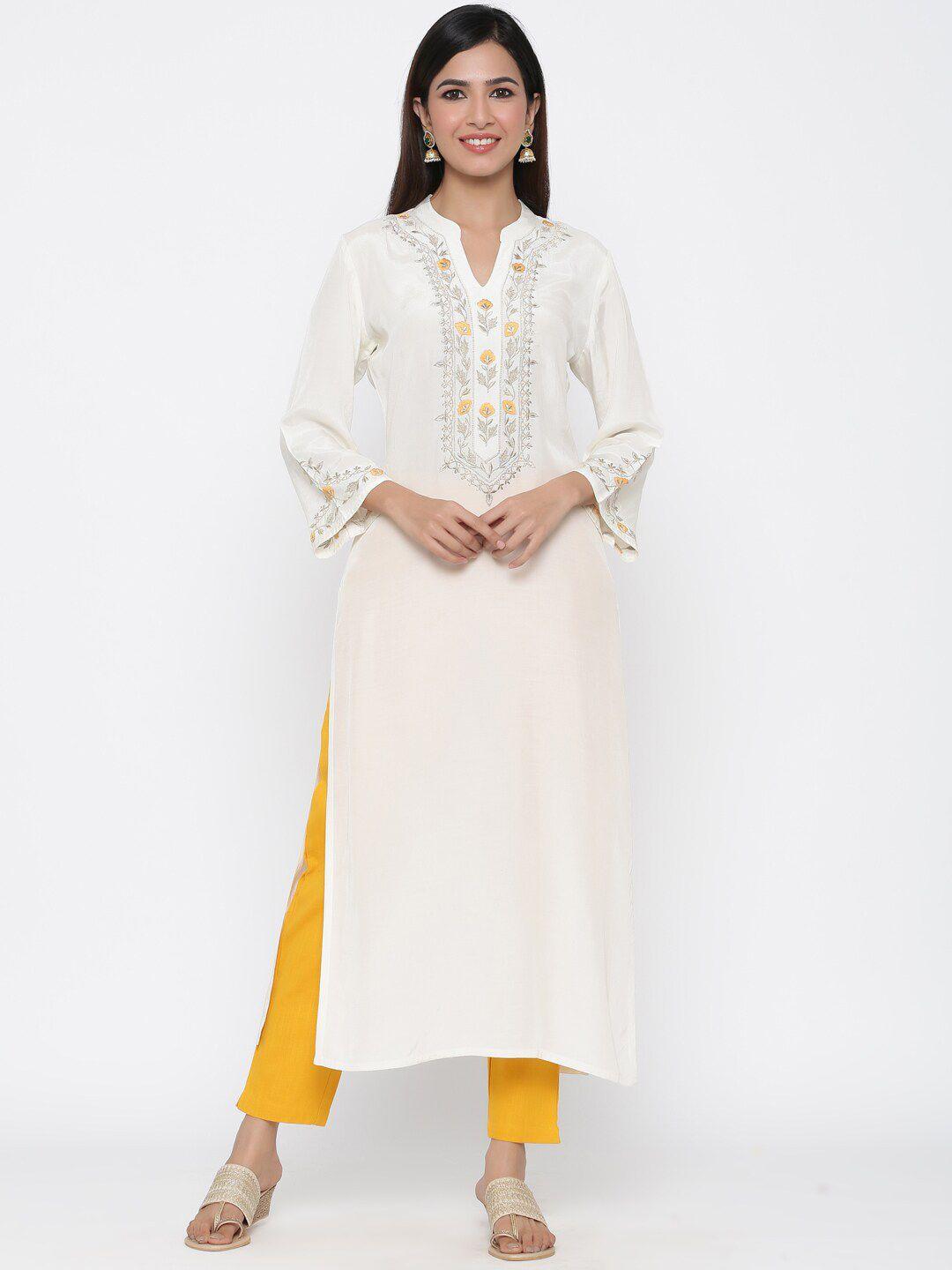 jaipur-kurti-women-off-white-embroidered-straight-kurta