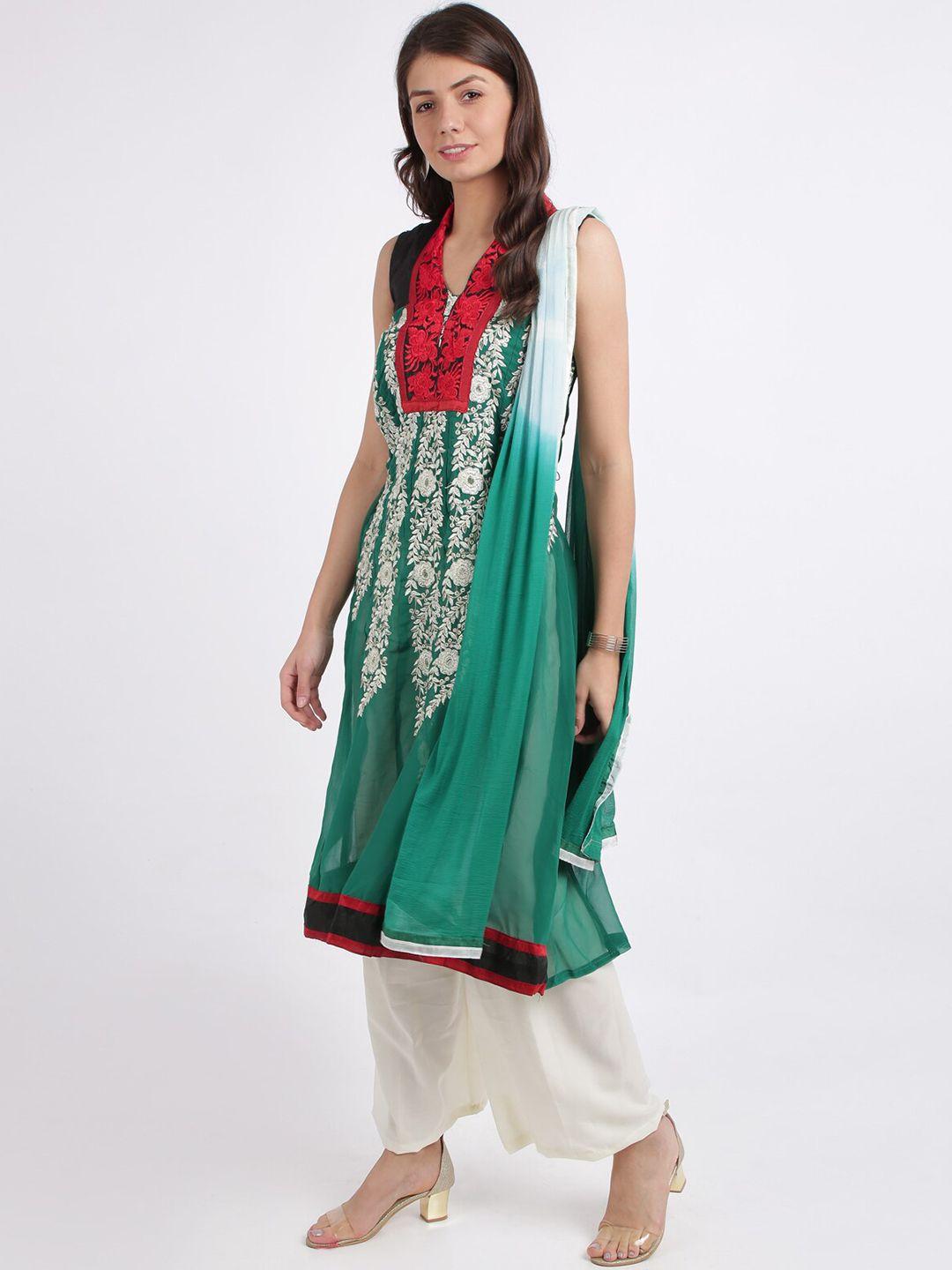silk-bazar-green-&-off-white-poly-georgette-semi-stitched-dress-material