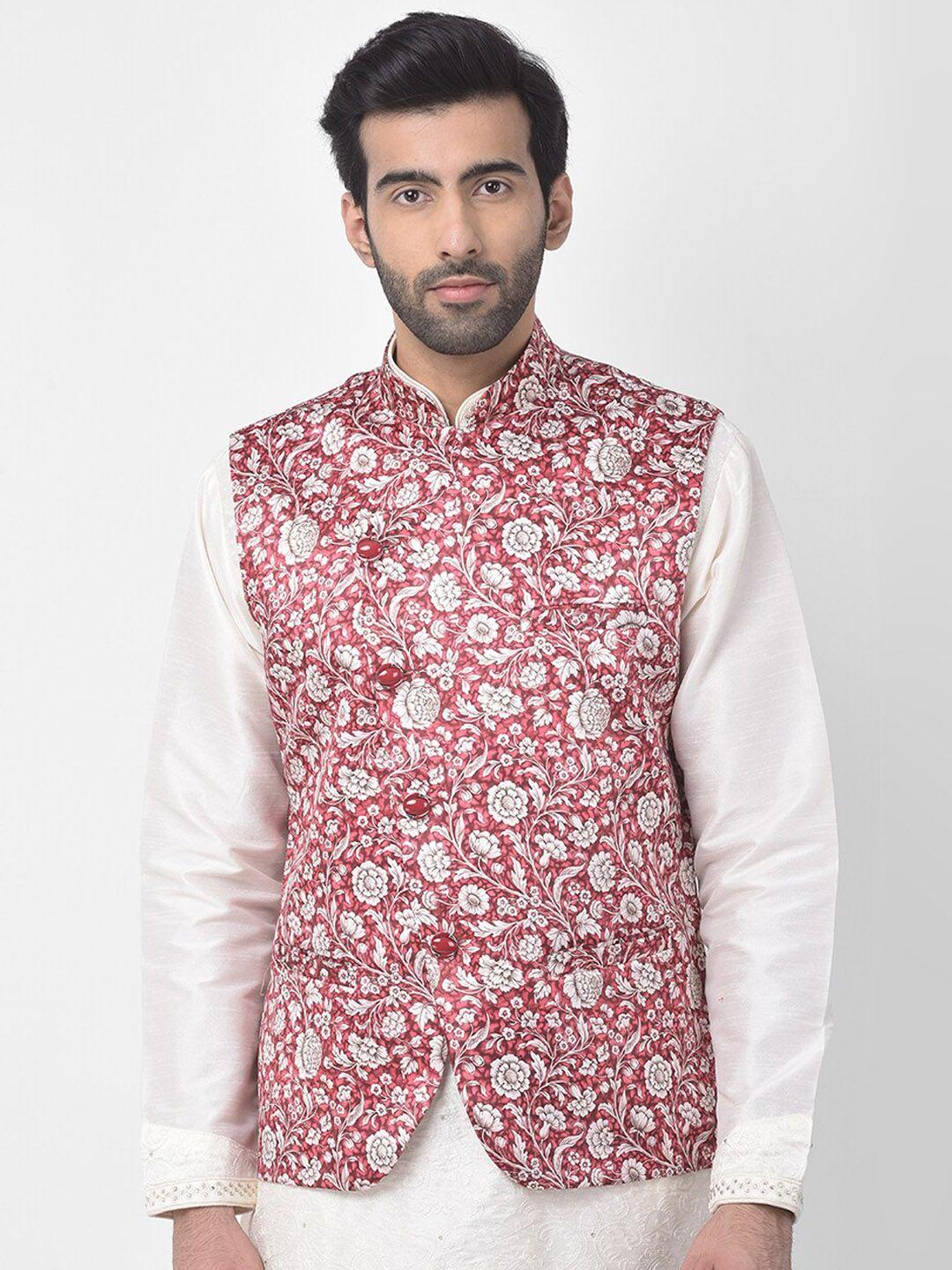 sg-leman-men-maroon&-white-floral-printed-nehru-jacket