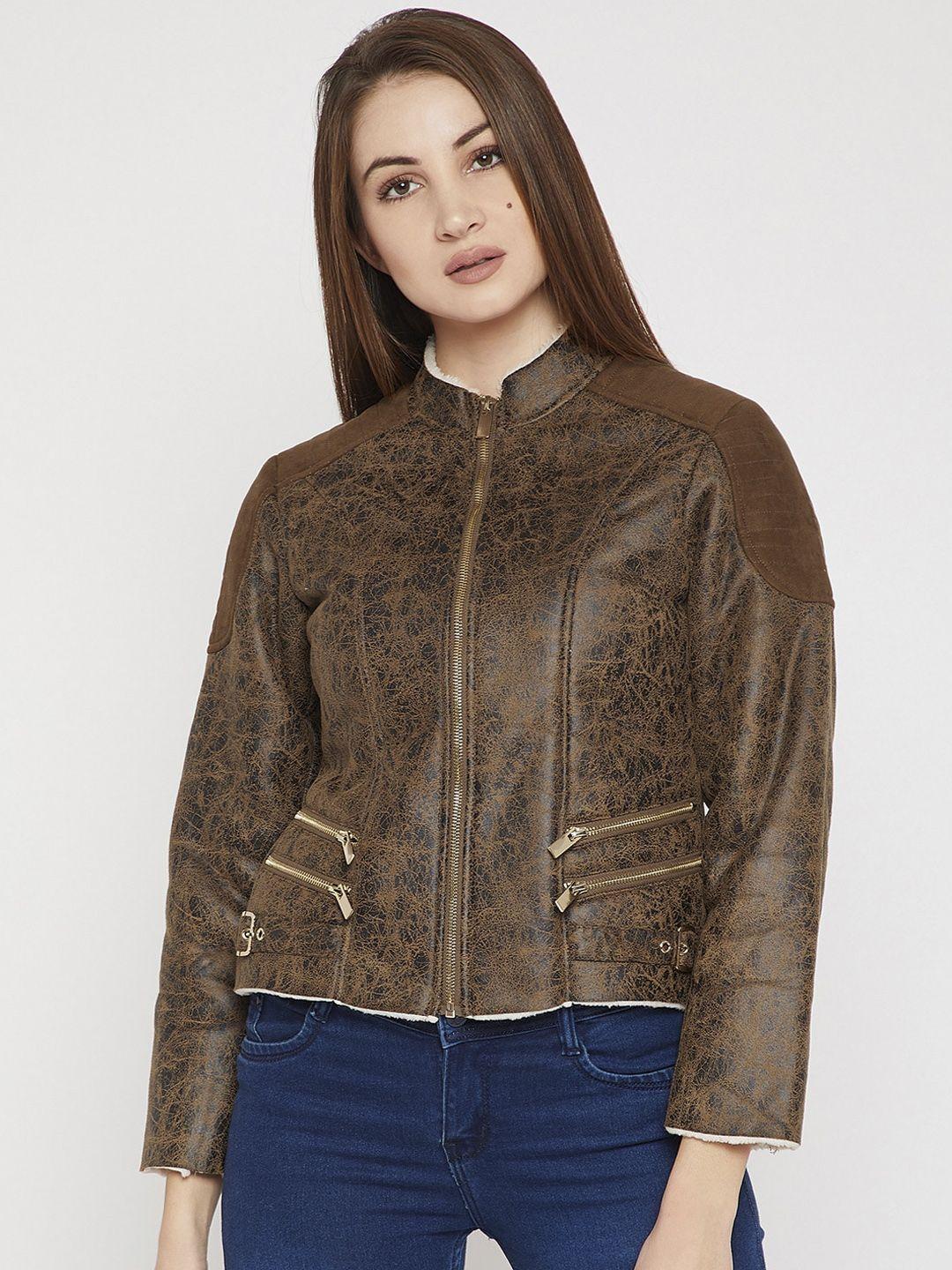 carlton-london-women-brown-solid-biker-jacket
