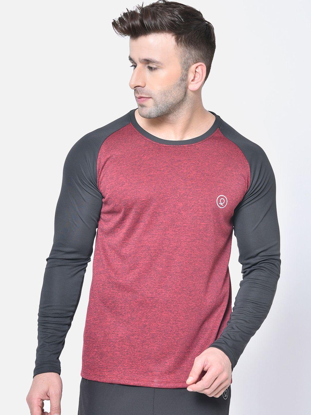 chkokko-men-maroon-colourblocked-round-neck-gym-t--shirt