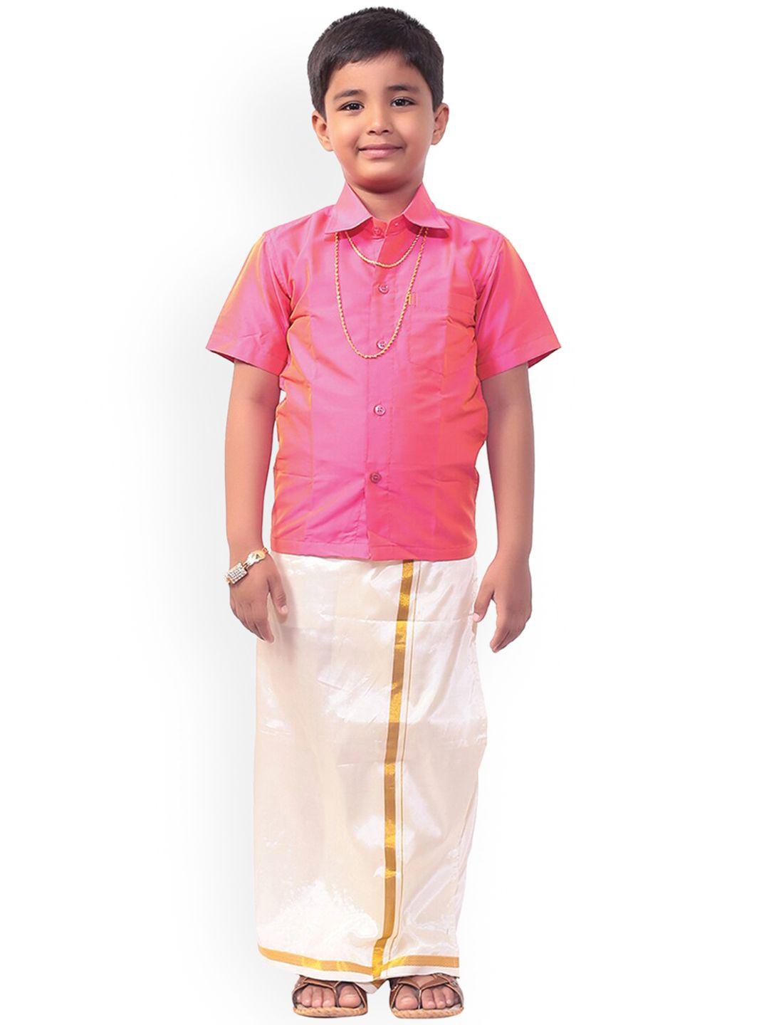 thangamagan-boys-pink-&-white-solid-shirt-and-veshti