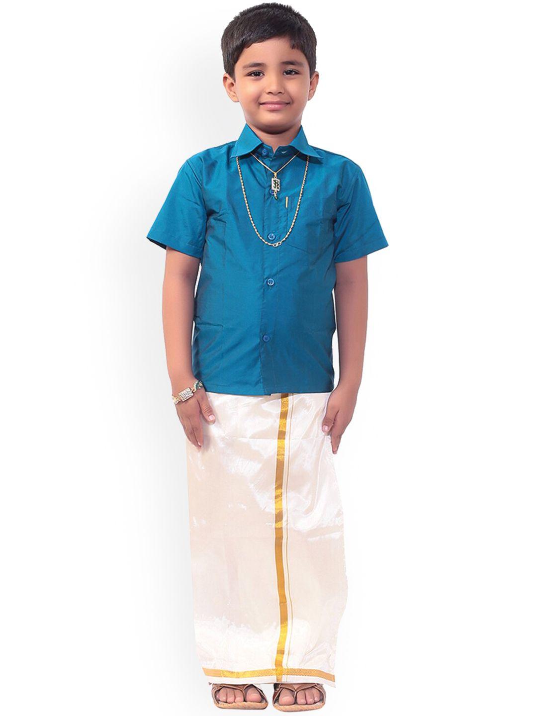 thangamagan-boys-blue-&-white-solid-shirt-and-veshti