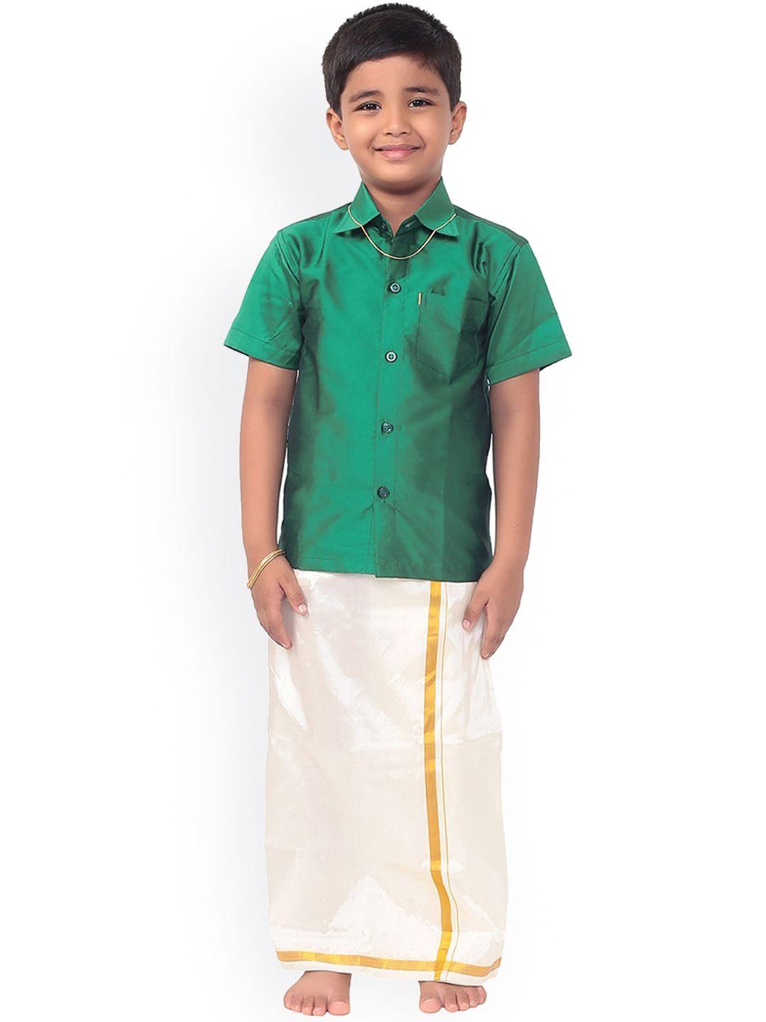 thangamagan-boys-green-&-white-solid-shirt-and-veshti