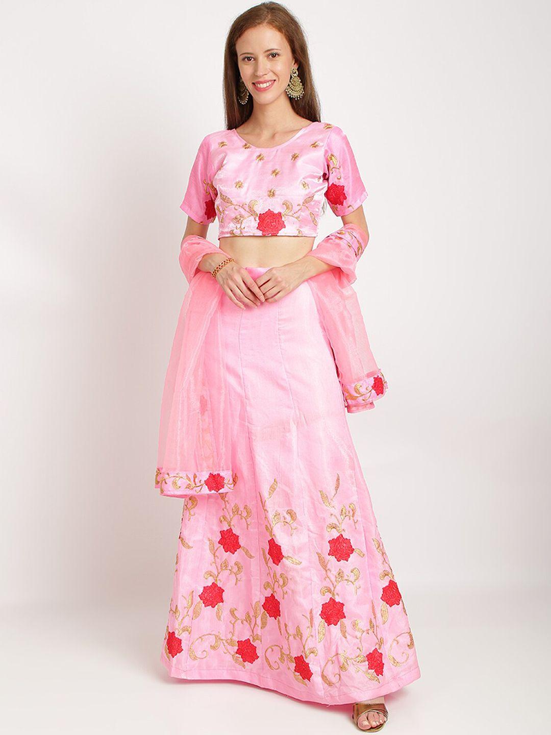 silk-bazar-women-pink-&-gold-coloured-embroidered-semi-stitched-lehenga-&-unstitched-choli-with-dupatta