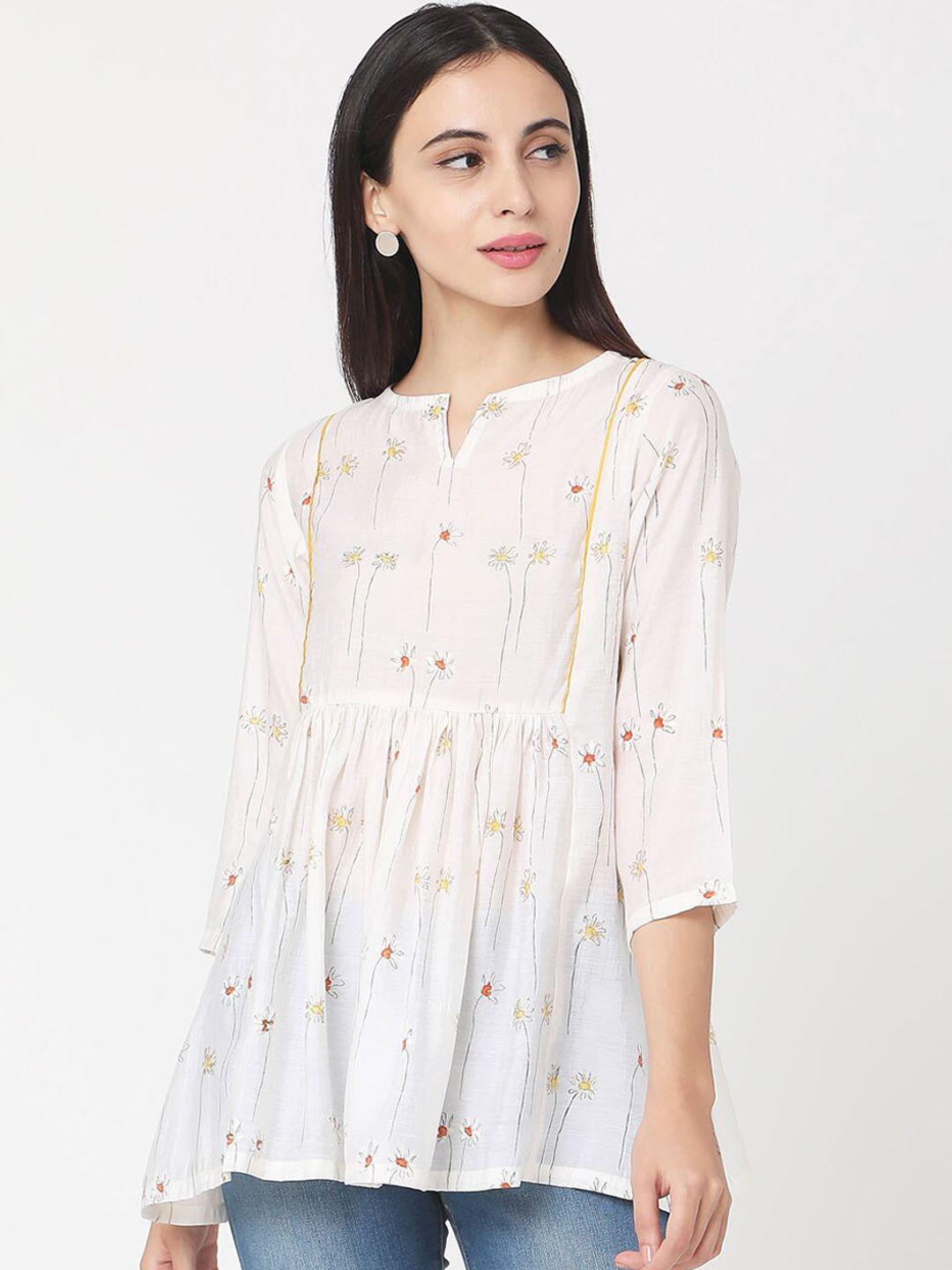 saanjh-women-white-&-yellow-floral-printed-tunic