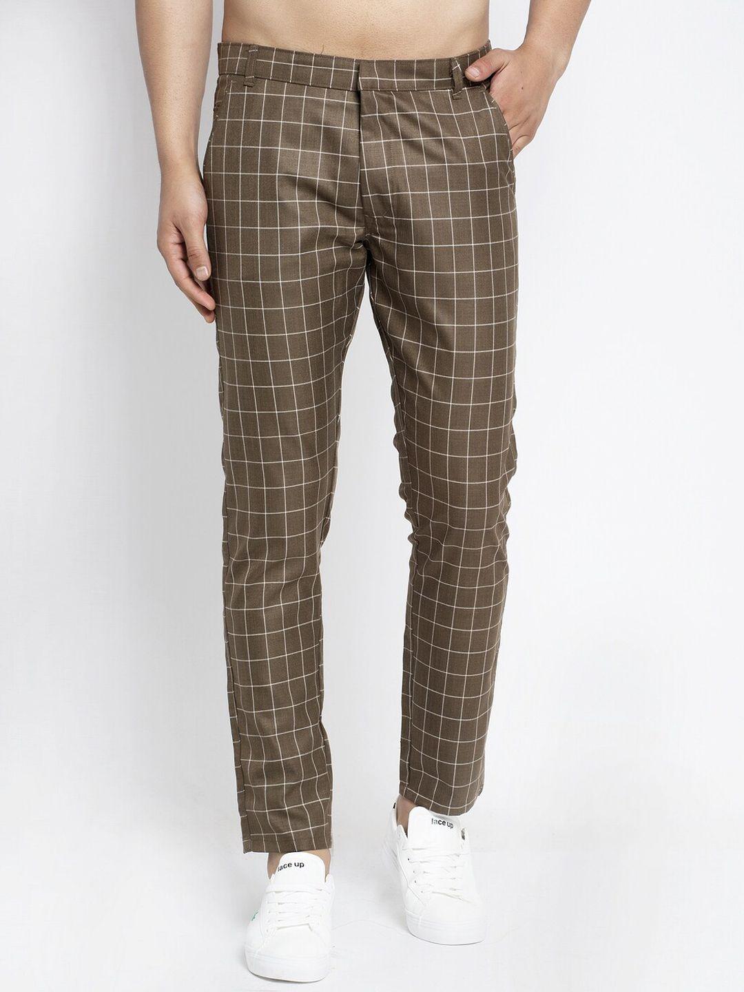 jainish-men-coffee-brown-&-white-slim-fit-checked-regular-trousers