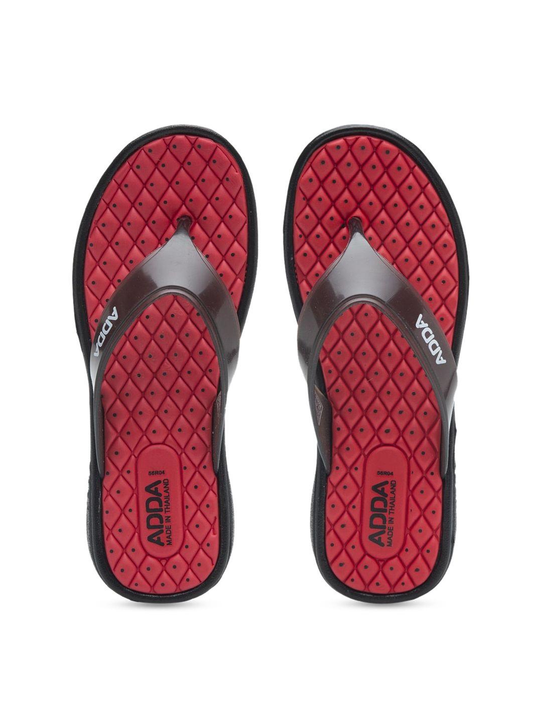adda-women-red-&-black-self-design-thong-flip-flops