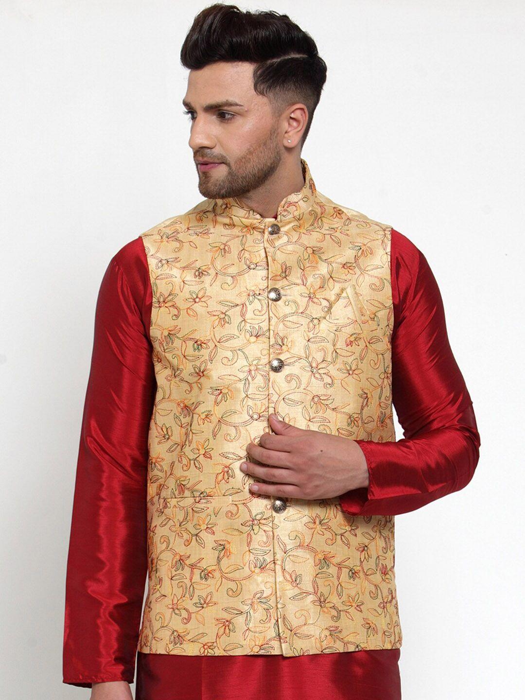 jompers-men-gold-colour-embroidered-nehru-jacket