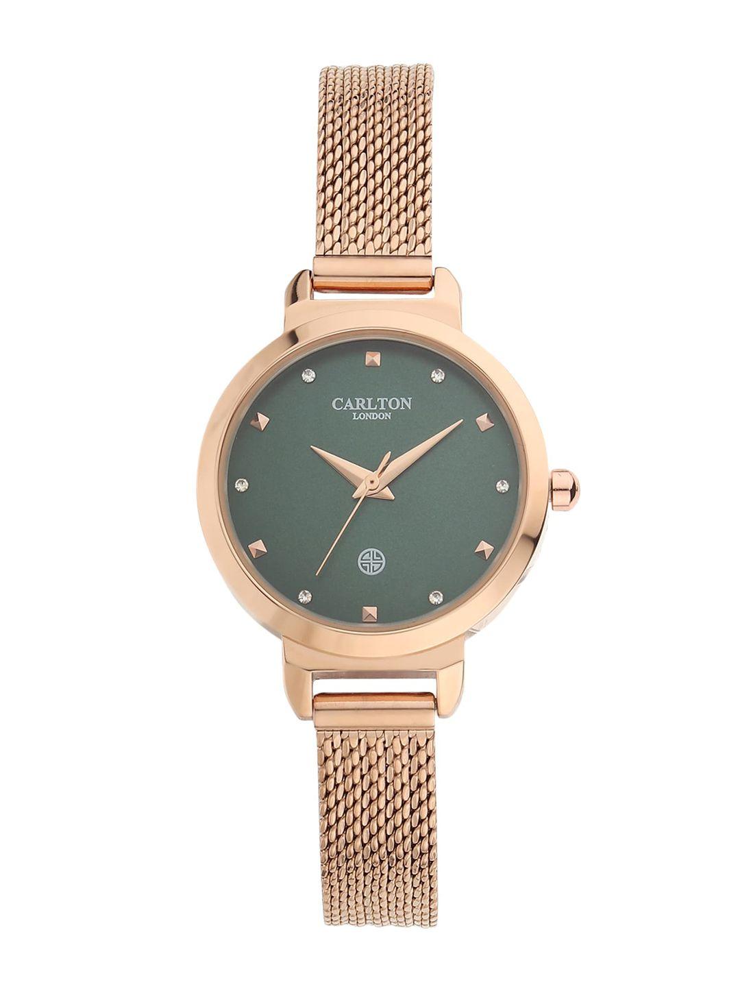 carlton-london-women-rose-gold-&-green-analogue-watch