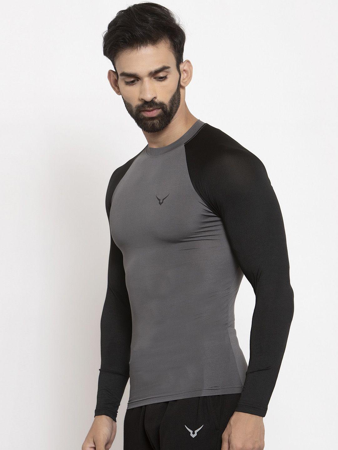 invincible-men-grey-&-black-colourblocked-round-neck-t-shirt