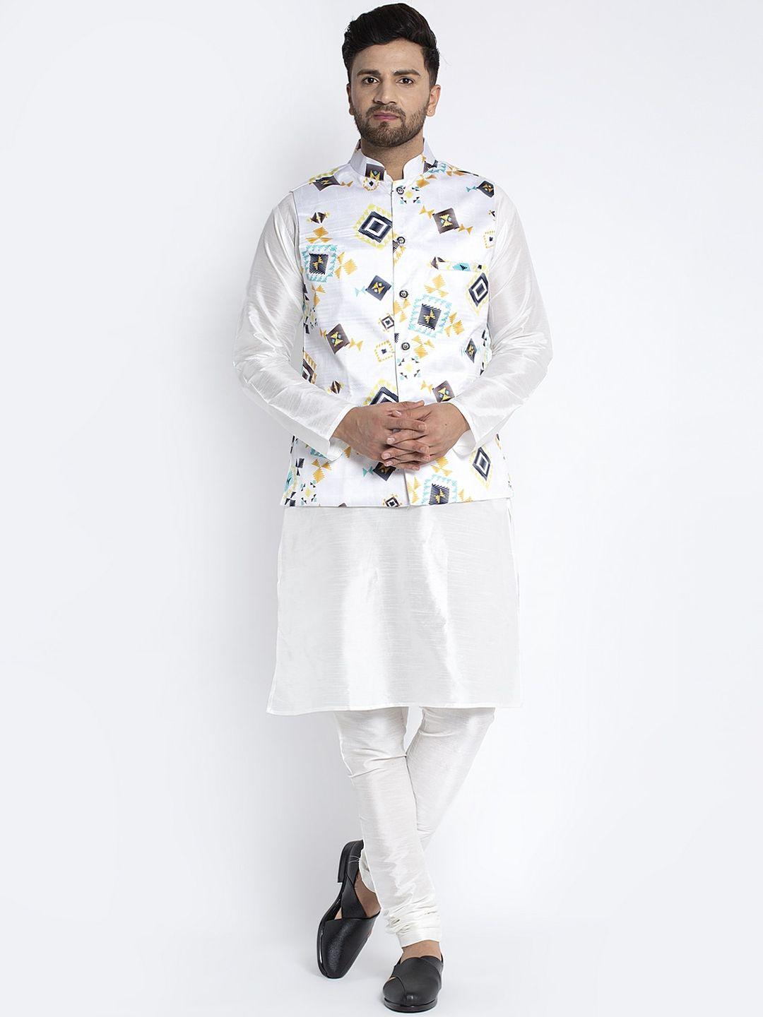 benstoke-men-white-solid-kurta-with-churidar-&-nehru-jacket