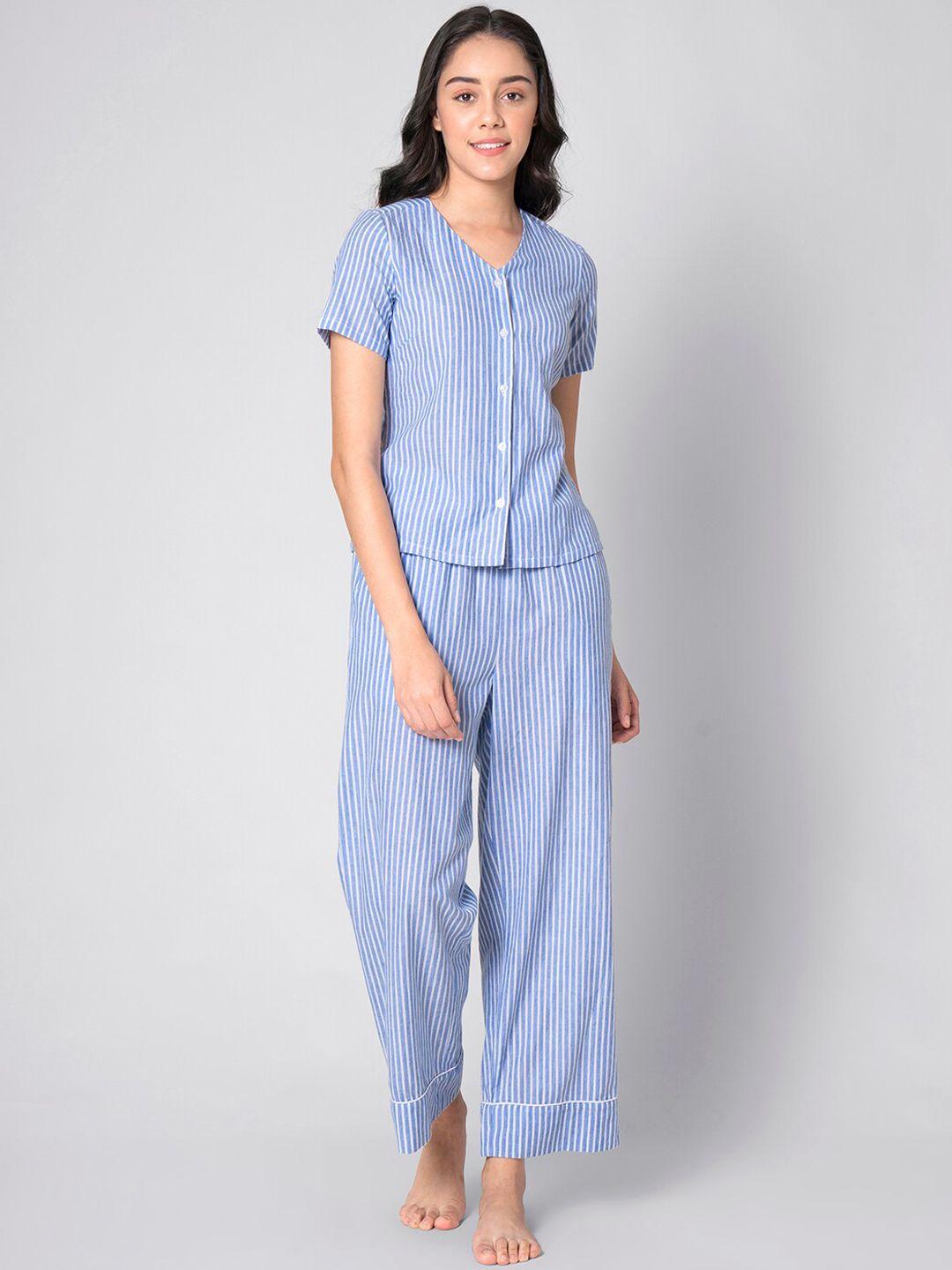faballey-women-blue-&-white-striped-night-suit