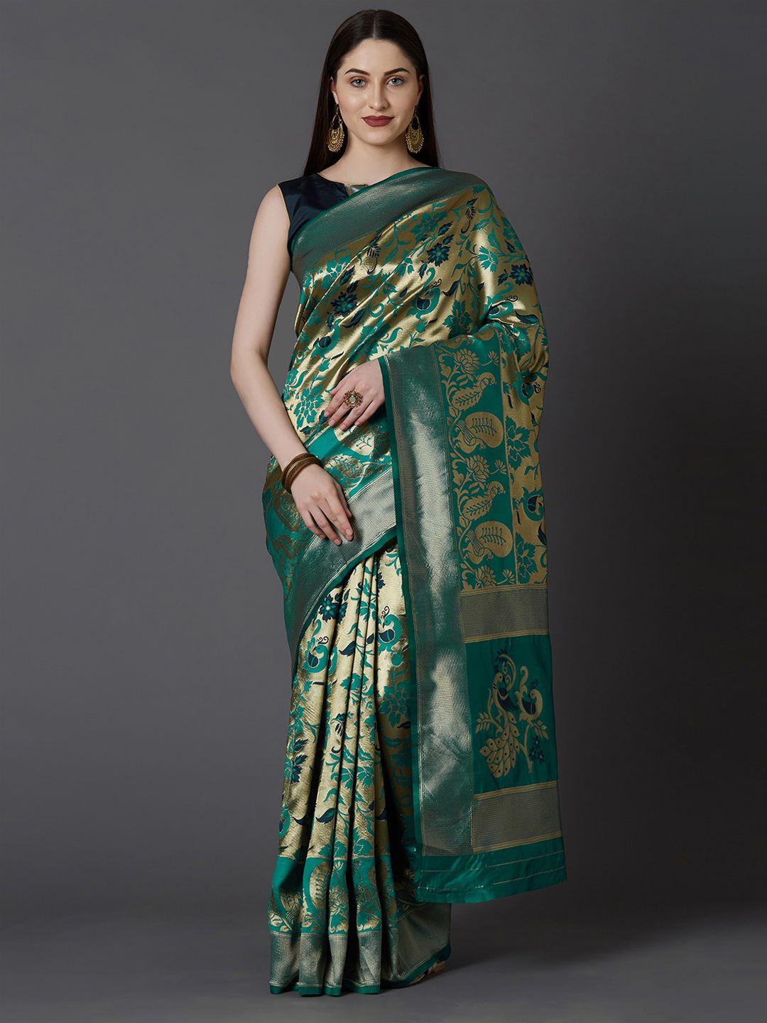 mitera-green-&-gold-toned-silk-blend-woven-design-kanjeevaram-saree